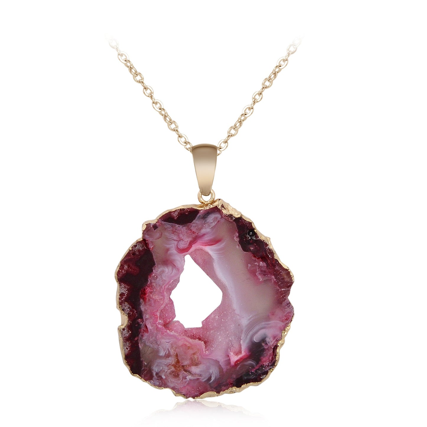 Druzy Agate Slice Gilt Edge Pendants for Necklace