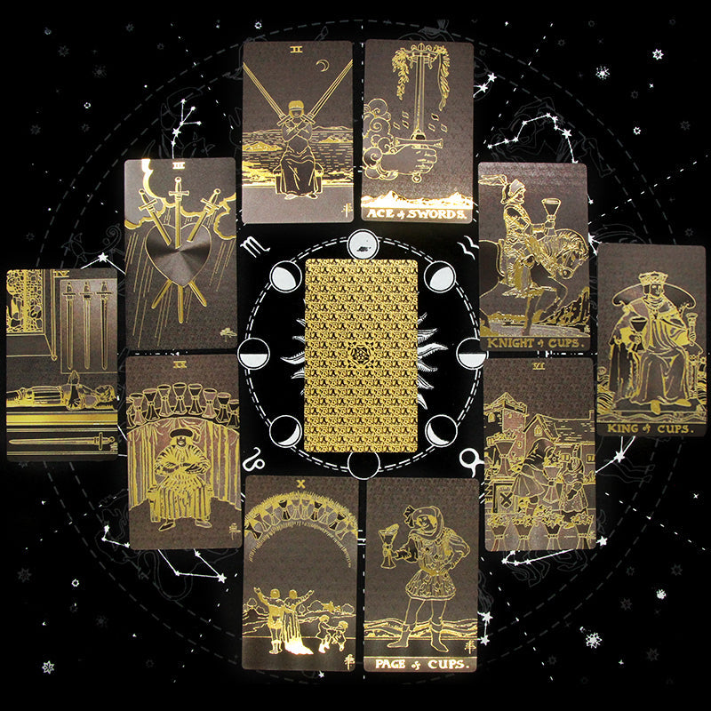 4 Metaphysics Golden Color Tarot Cards Set with Guidebooks