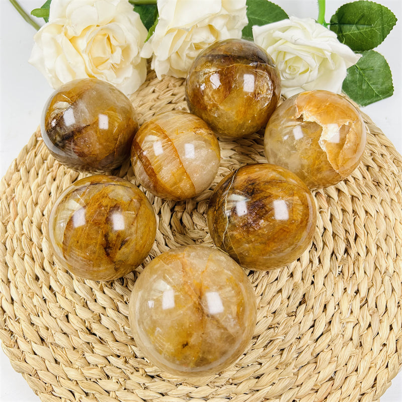 Yellow Fire Quartz Hematoid Spheres