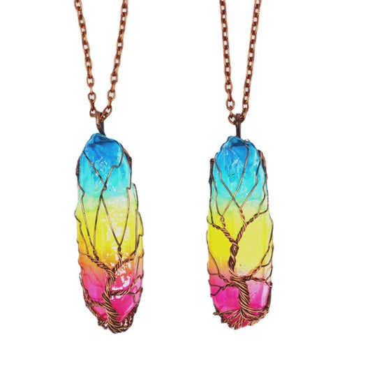 Rainbow Aura Rough Stone Pendants