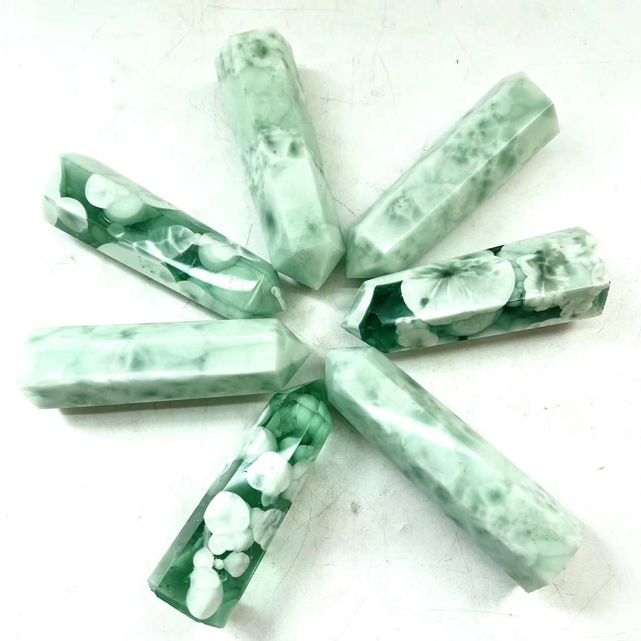 Green Snowflake Stone Point Wands