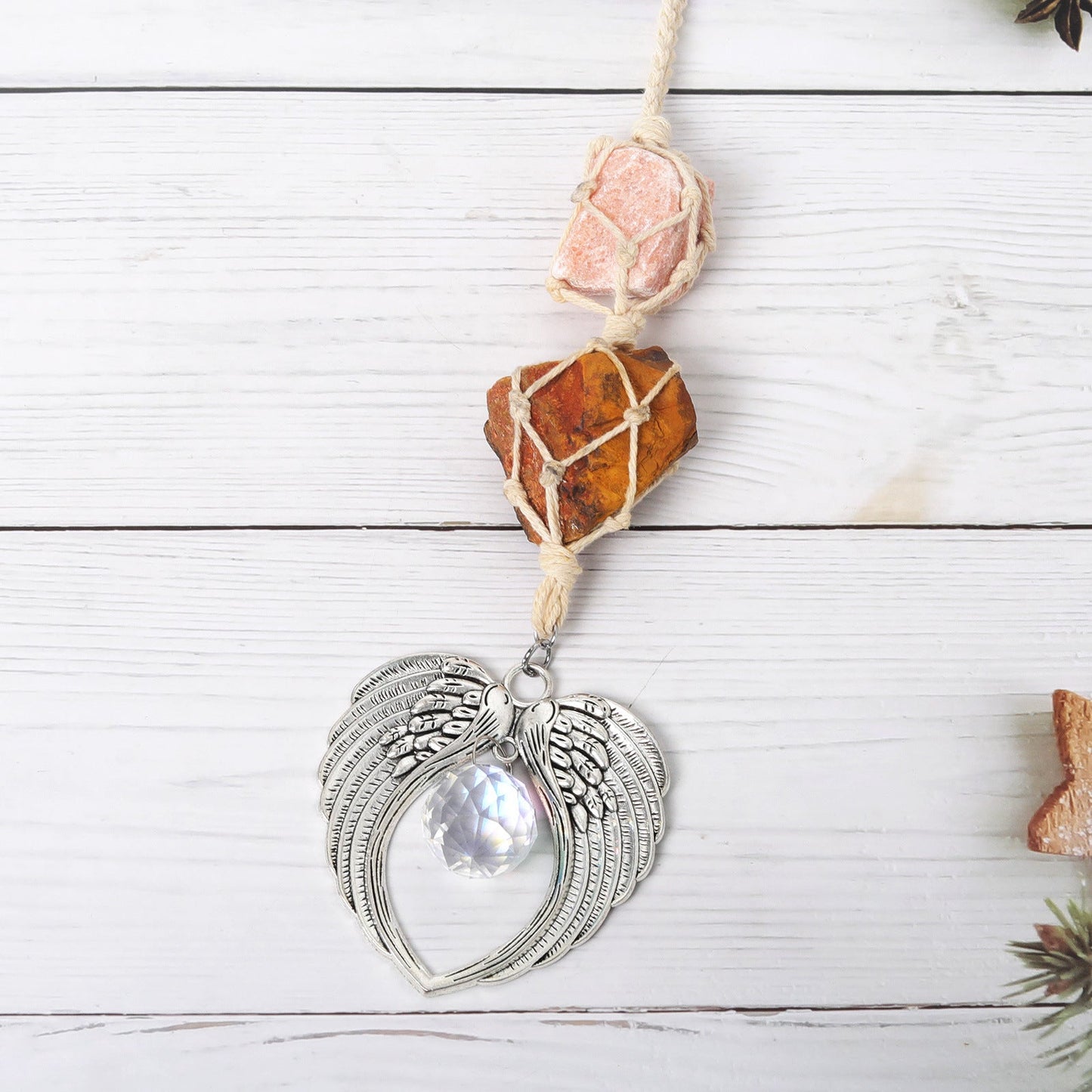 Cotton Wire Raw Stone Wrapping Suncatcher Ornaments