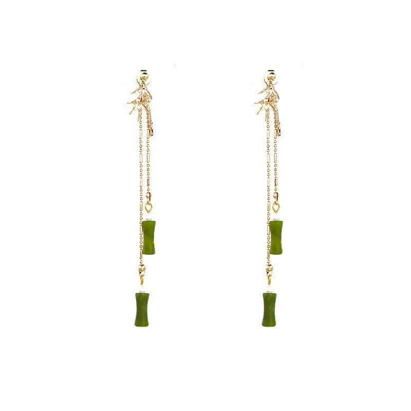 Bamboo Style Hetian Jade Tassel Ethnic Style Earrings