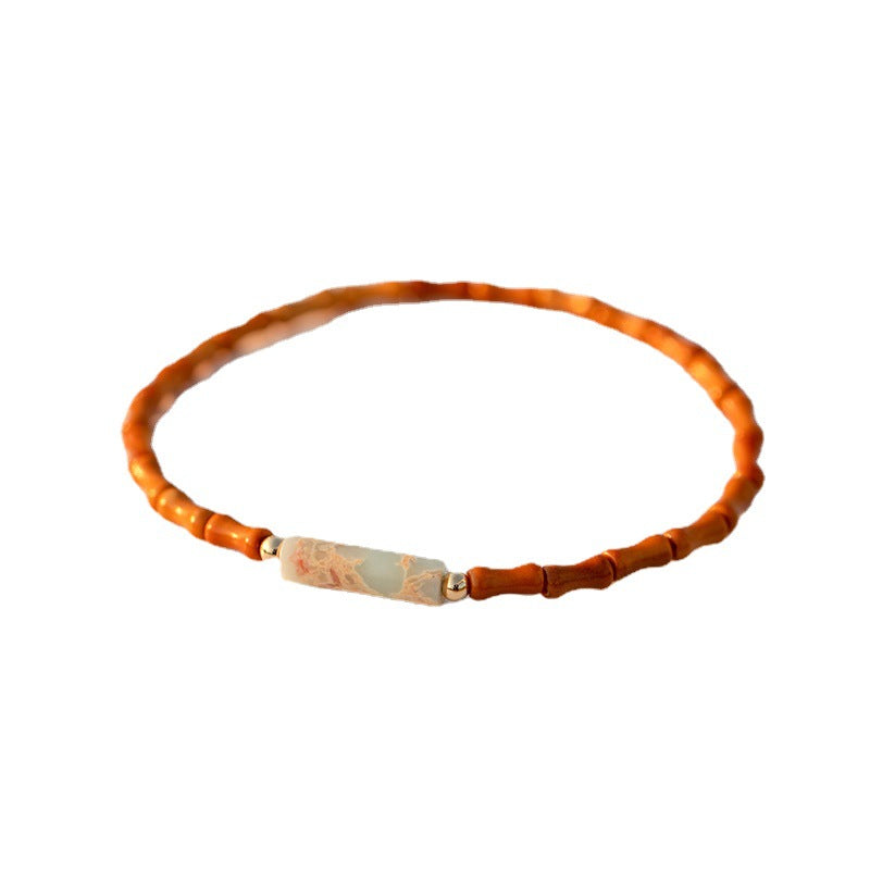 Bamboo Style Olive Pit and Jade Ethnic Style Bracelets