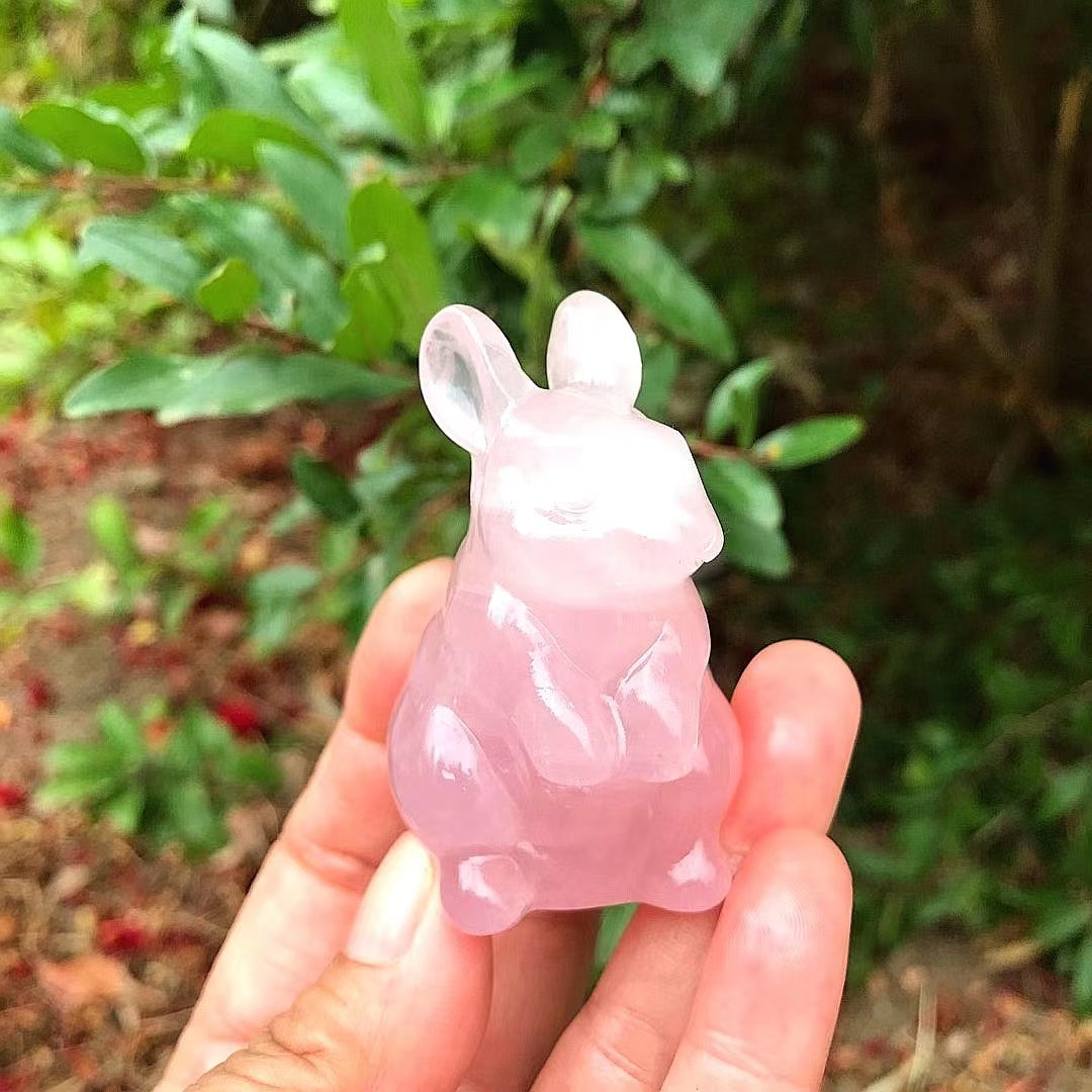 Rose Quartz Rabbit Carvings