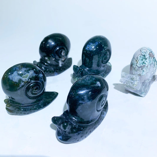 Moss Agate Snails Carvings