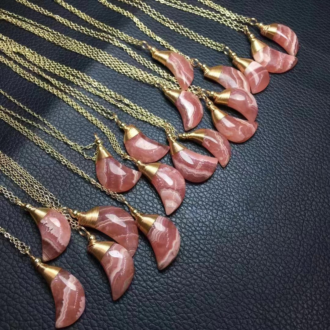 Rhodocrosite Moon and Water Drop Shape Pendants