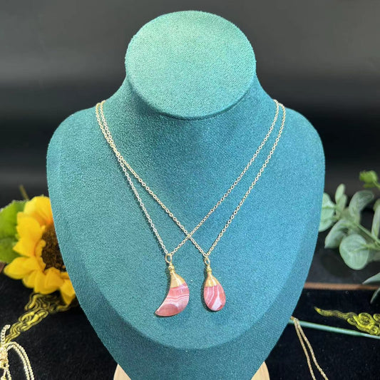 Rhodocrosite Moon and Water Drop Shape Pendants
