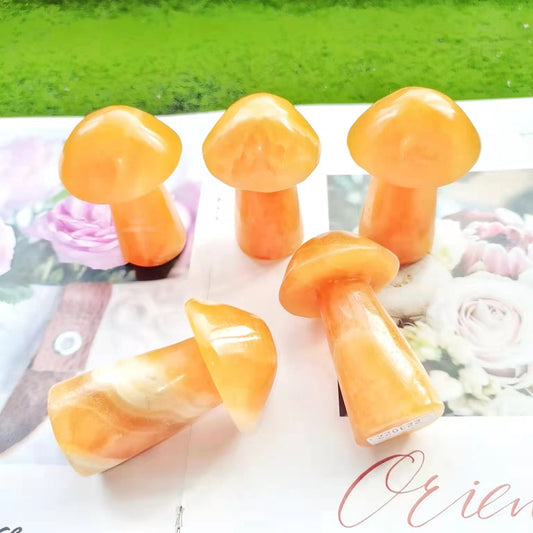 Yellow Calcite Mushroom Carvings