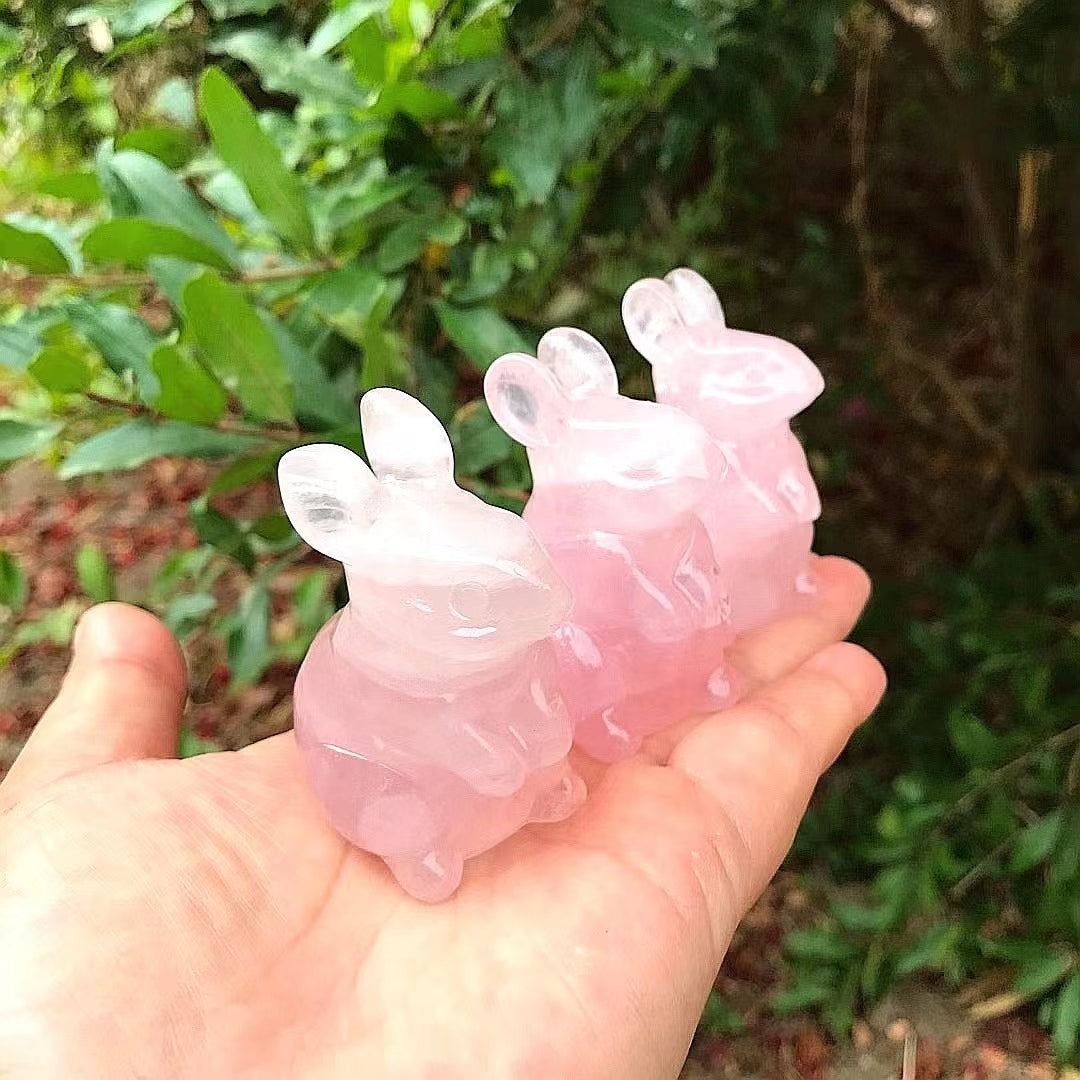 Rose Quartz Rabbit Carvings