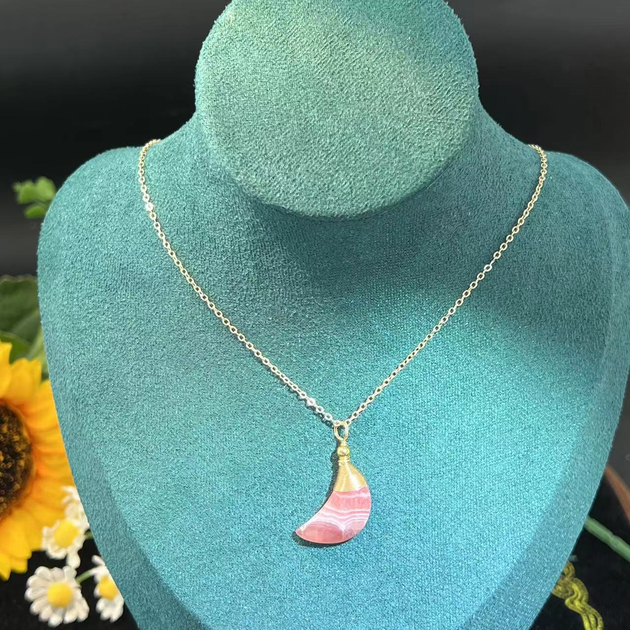 Rhodocrosite Moon and Water Drop Shape Pendants