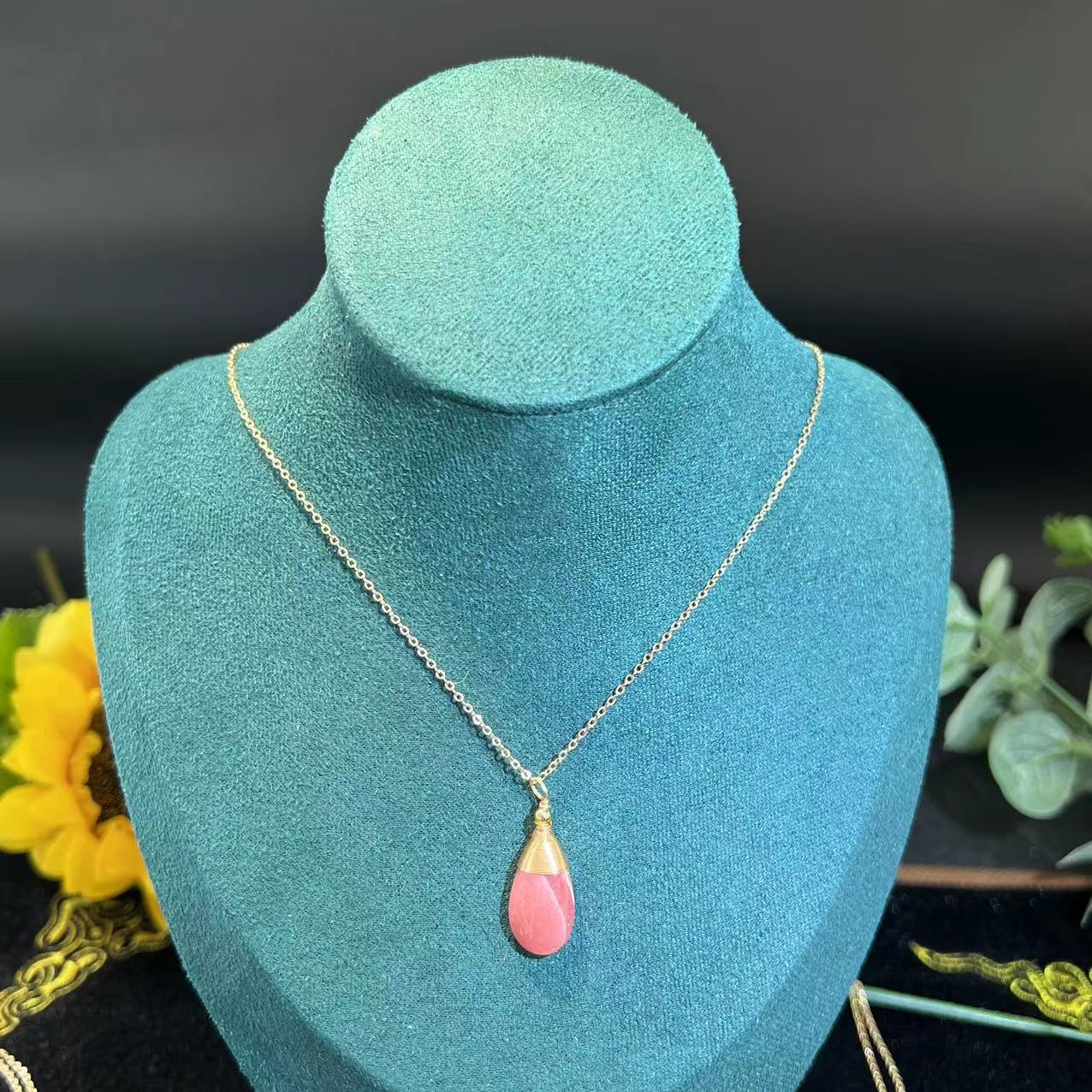 Rhodocrosite Moon and Water Drop Shape Pendants