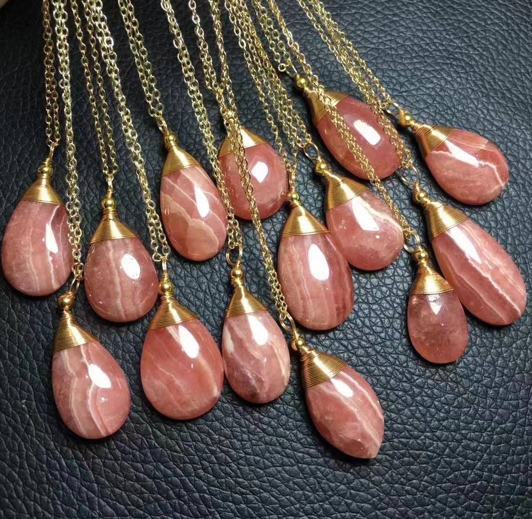 Rhodocrosite Moon and Water Drop Shape Pendants