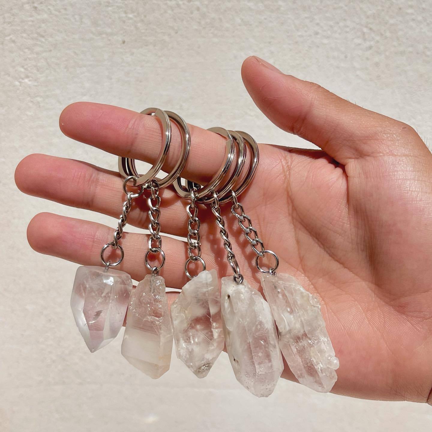 Rough Crystal Wand Pendant Keychains
