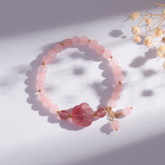 Rose Quartz Fluorite Rutile Quartz Cat Paw 6mm Bead Bracelets