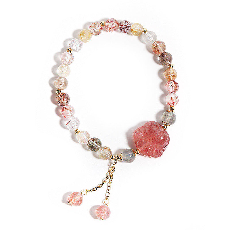 Rose Quartz Fluorite Rutile Quartz Cat Paw 6mm Bead Bracelets