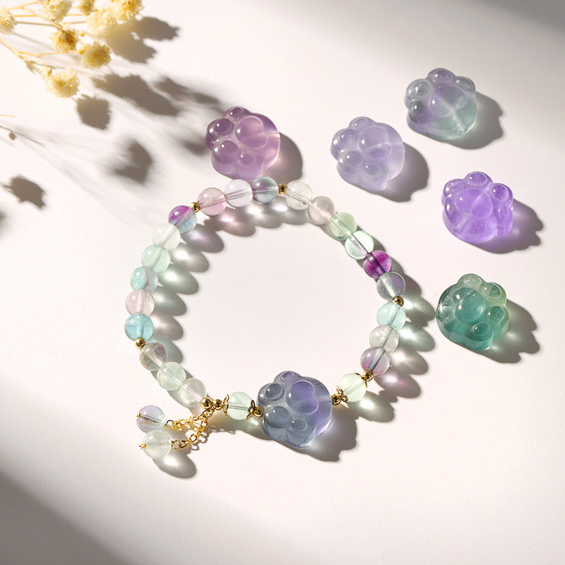 Rose Quartz Fluorite Rutile Quartz Cat Paw 6mm Bead Bracelets